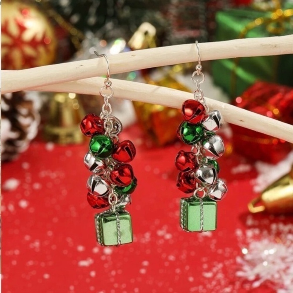 Festive Red, Green, and Silver Earrings Fashion Jewelry